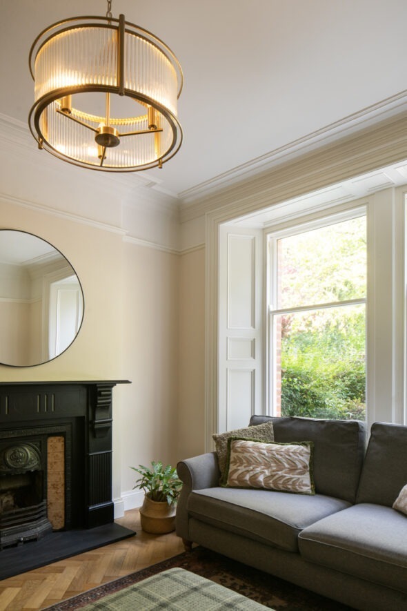 Architectural detail of modern rear extension contrasting with traditional Belfast house structure.
